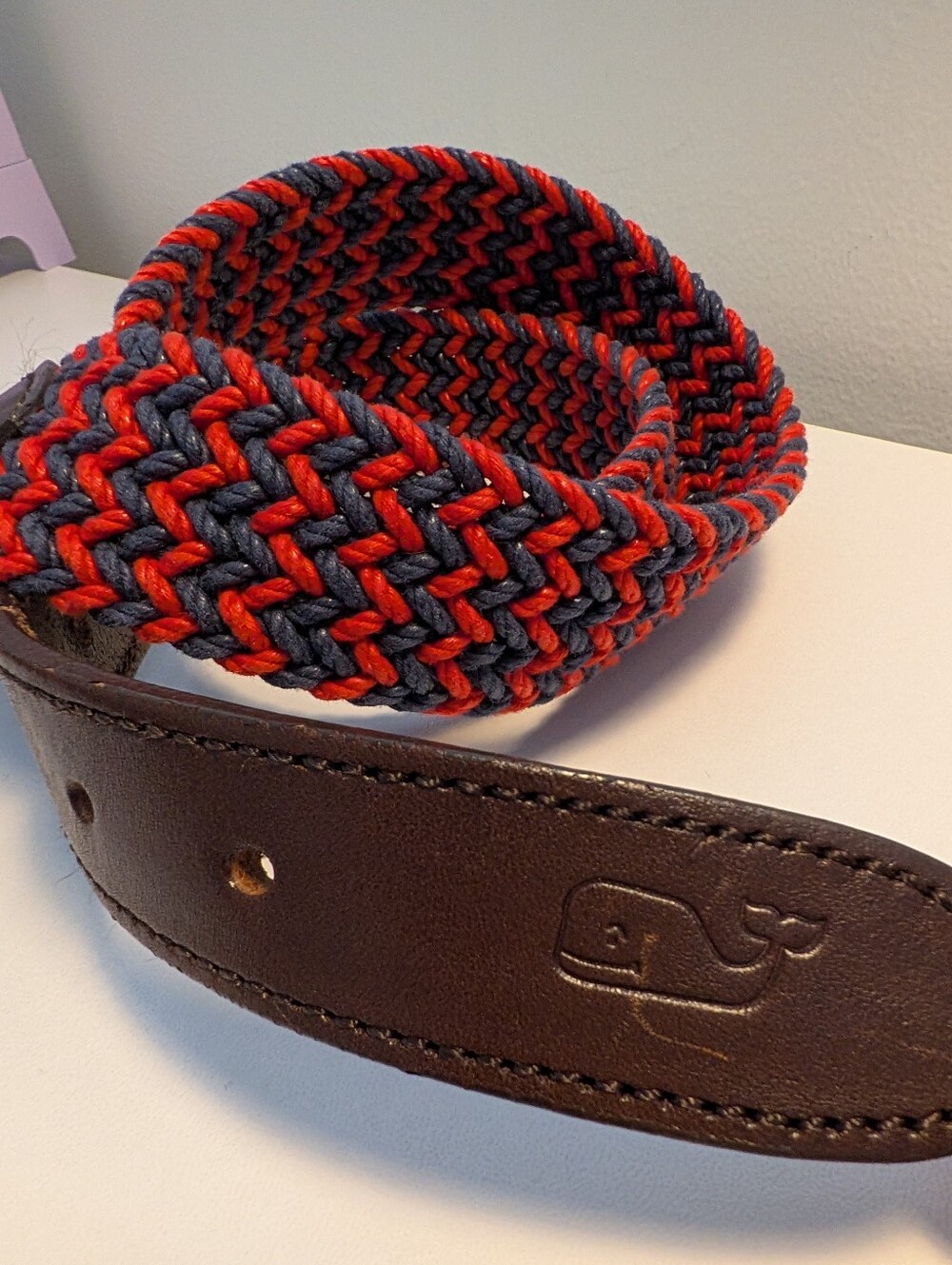 Vineyard Vines Braided Cotton Belt Red & Navy Blue Size 32
